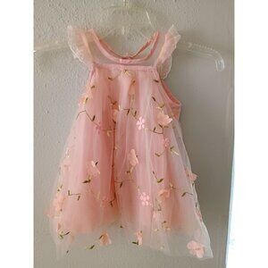 Toddler Girls Pink Floral Embroidered Tulle Dress By Bear Leader 12 -18 Months